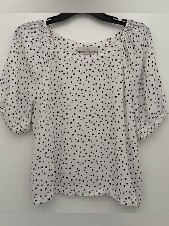 LOFT Tops - LOFT White Blouse with Black Polka Dots and Puff Sleeves